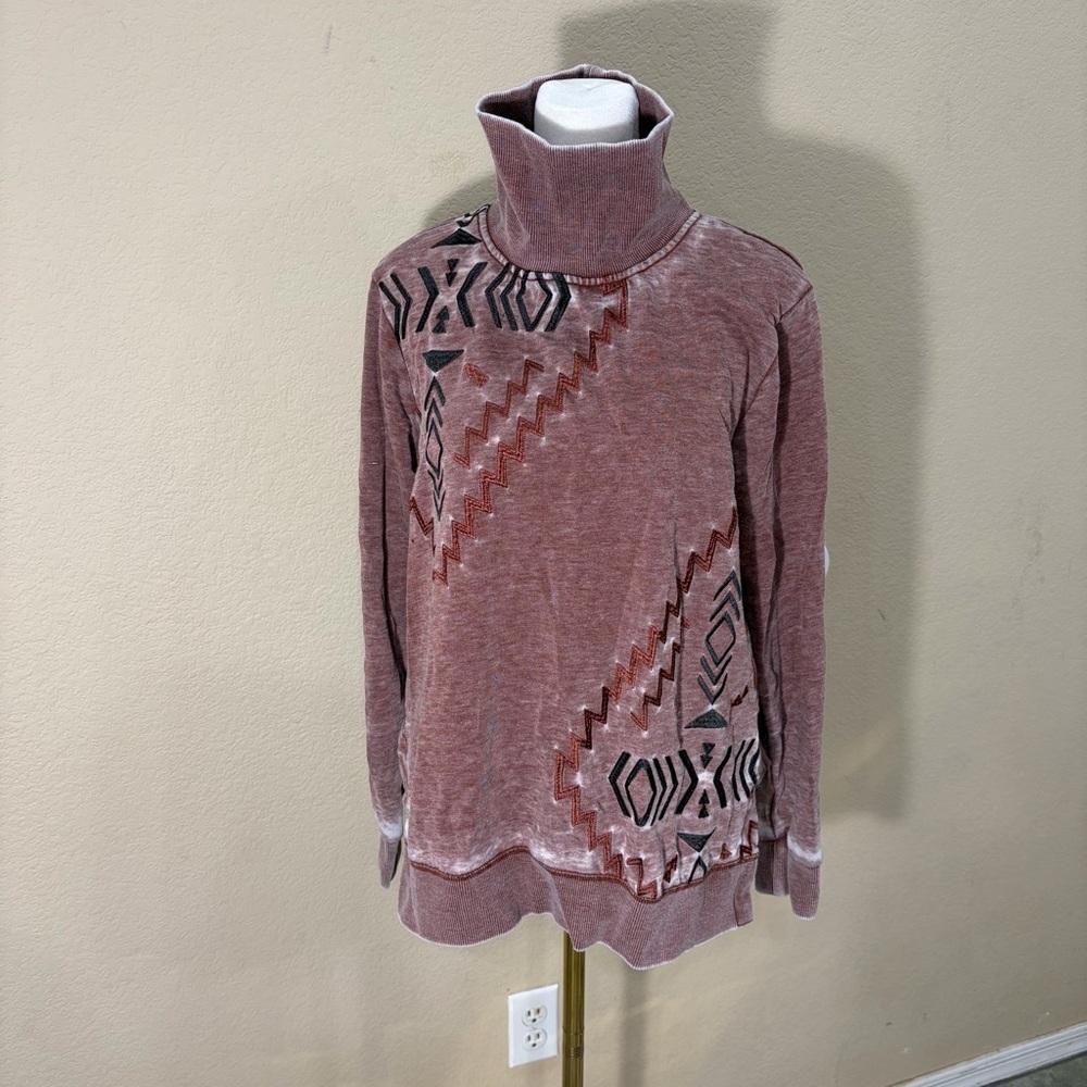 Ariat Women's Sweatshirt Turtleneck Maroon Aztec Native Western Sz M Biker Boho